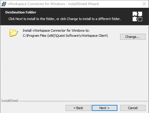 Destination Folder Snapshot for choosing destination folder when installing Virtual Desktop on Windows PC